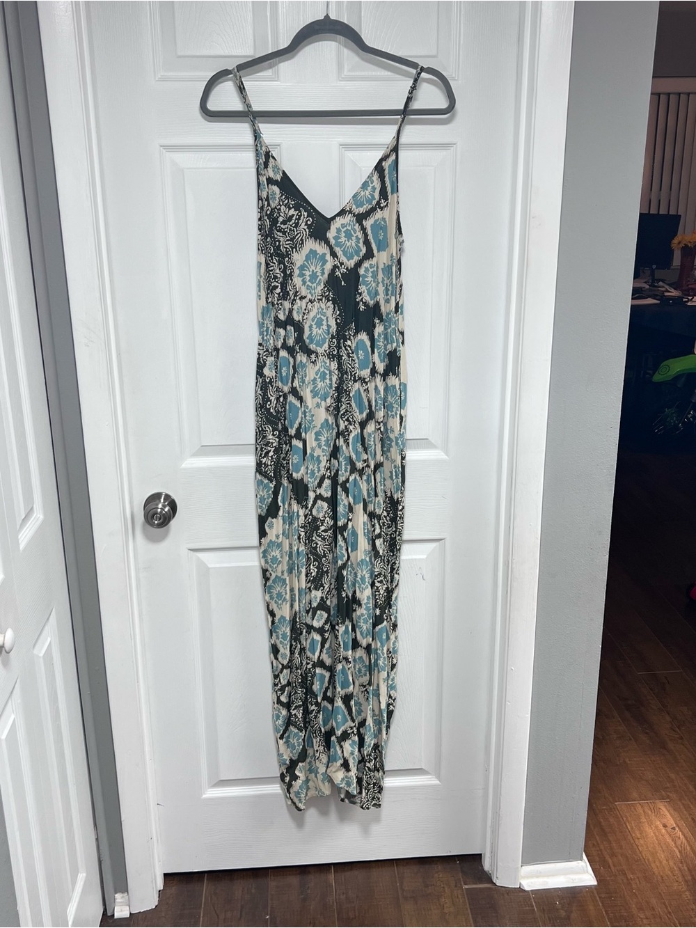 lovestitch Teal/Black/Cream Patterned Maxi Dress WITH POCKETS Size S/M